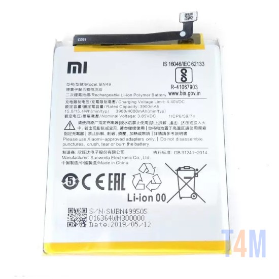 BATTERY XIAOMI REDMI 7A BN49 - 3900MAH / 3.85V / 15.0WH